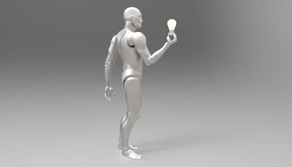 3D ludzi trzymać żarówki z nowym pomysłem — Zdjęcie stockowe