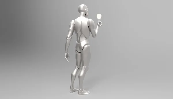 3 dimensi manusia memegang bola lampu dengan ide baru — Stok Foto