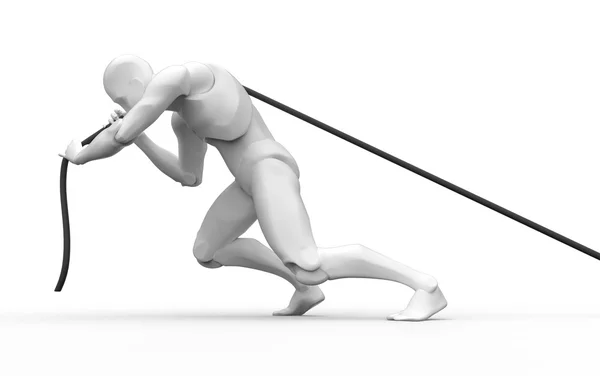 3D białego człowieka ciągnąć liny — Zdjęcie stockowe