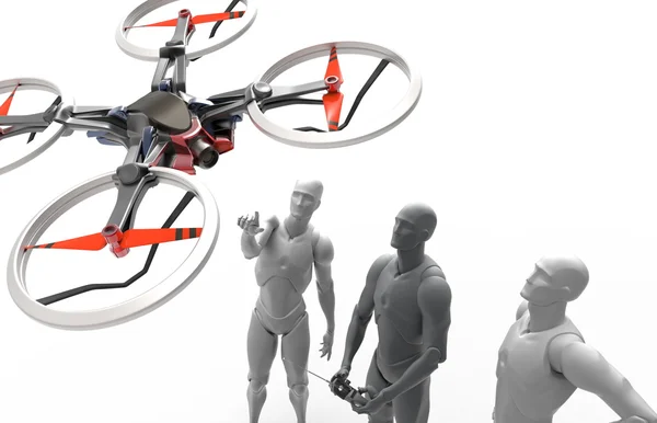 3D human play with quadcopter. — Stock Photo, Image