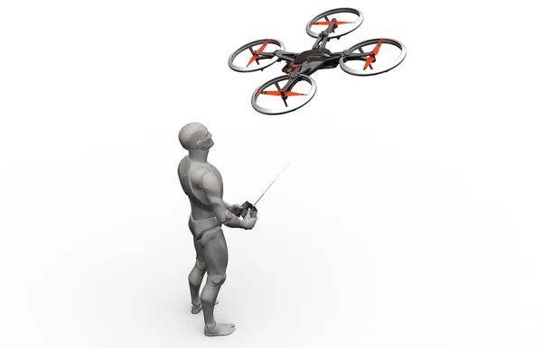 3D human play with quadcopter. — Stock Photo, Image