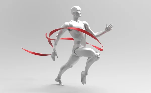 3D λευκό ανθρώπινη τρέξει κόκκινη γραμμή — Φωτογραφία Αρχείου