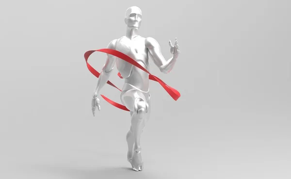 3D białego człowieka uruchomić czerwona linia — Zdjęcie stockowe