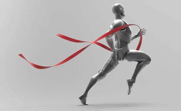 3D beyaz insan çalıştırmak kırmızı çizgi