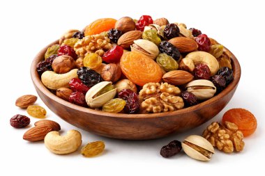 İçinde badem, ceviz, kaju ve kurutulmuş kayısı bulunan besleyici atıştırmalıklar.