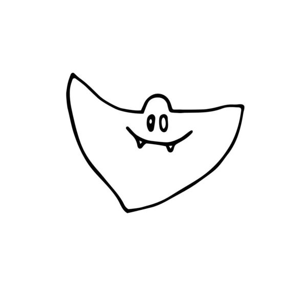 Doodle Halloween Fantasma Sonriente Característica Del Contorno Con Colmillos Aislados — Vector de stock