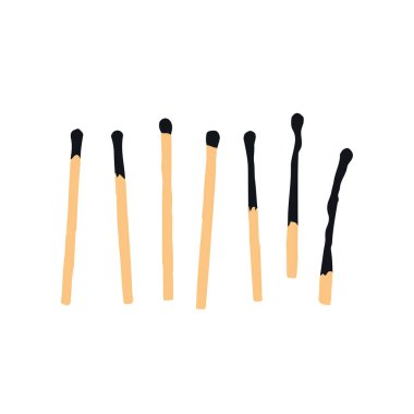 Düz vektör güvenlik eşleşmeleri. Ahşap yeni ve yanmış kibrit çöpleri beyaz arka planda izole edilmiş. Ateşin, Ateşin, Ateşin, Ateşin, Ateşin, Ateşin, Tehlike basit koleksiyonunun minimalist kibrit çöpü