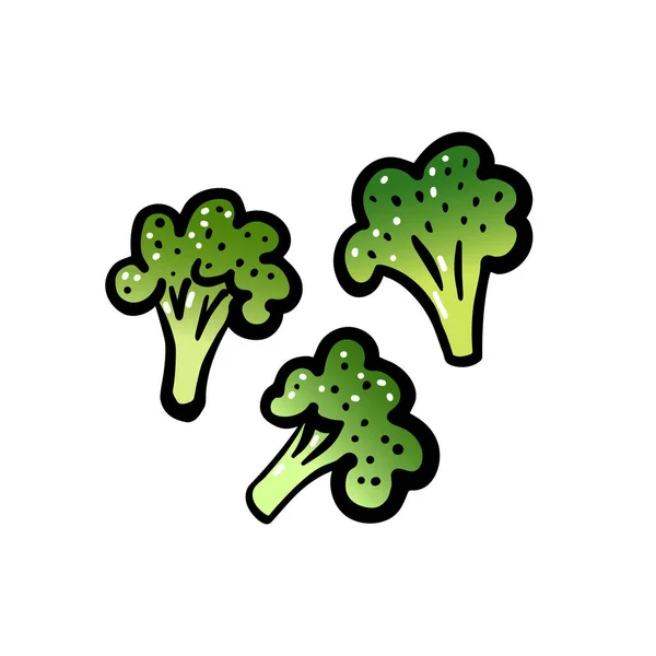 漫画ブロッコリーセット 緑のブロッコリーは白い背景に隔離された 手描きの新鮮な野菜 健康的 健全な食品 エコ栄養 ガーデニング ベジタリアンメニューのシンボル ベクターイラスト — ストックベクタ