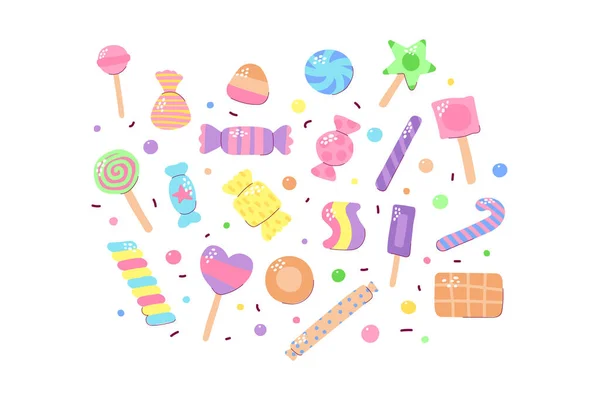 Lindo Juego Dulces Multicolor Dulces Azúcar Aislados Sobre Fondo Blanco — Vector de stock