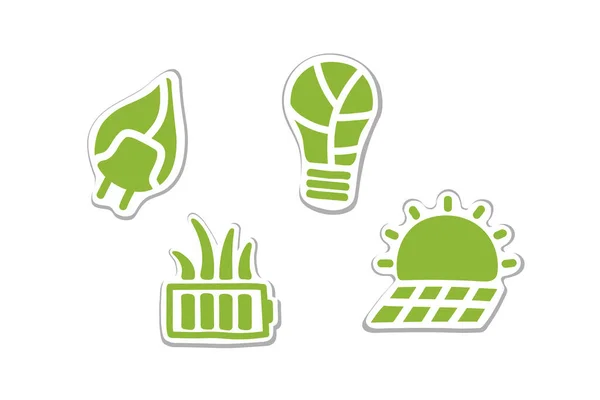 Energiesparaufkleber Set Grüne Zeichen Für Recycling Öko Ökologie Technologie Sammlung — Stockvektor