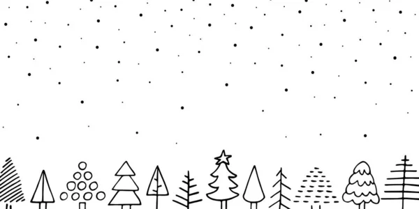 Vettoriale Accogliente Striscione Scarabocchio Natale Outline Carino Abete Natale Scandinavo — Vettoriale Stock