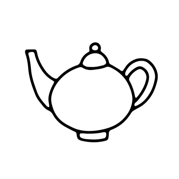 Doodle Tradicional Mão Desenhada Bule Esboço Kettle Isolado Fundo Branco —  Vetores de Stock