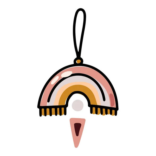 Sticker Boule Noël Doodle Boho Rainbow Toy Avec Glands Frange — Image vectorielle