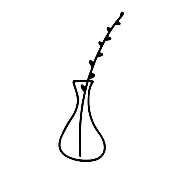Roztomilá Váza Kytkou Obrys Mísa Izolované Bílém Pozadí Průhledná Sklenice — Stockový vektor