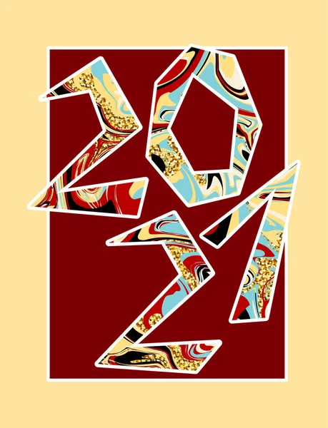 Marbre Étincelant Numéro 2021 Taches Multicolores Texture Paillettes Texte Dessiné — Image vectorielle