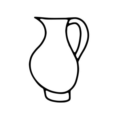 Minimalist el çizimi kavanozu. Taslak sürahi beyaz arka planda izole edildi. Samimi mutfak gereçleri, sevimli mutfak eşyaları, süt tabakları, kahve, içecekler. Su sürahisi sembolü. Vektör ewer resimlemesi
