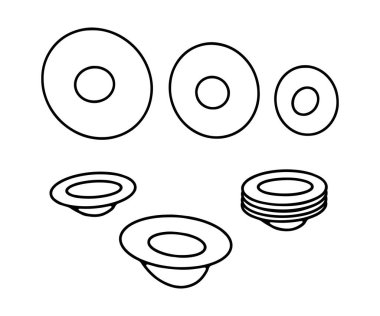 El çizimi tabaklar hazır. Beyaz arkaplanda izole edilmiş plaka yığını. Samimi mutfak gereçleri, sevimli mutfak eşyaları, yemek için bulaşıklar, yemek, servis, yemek. Vektör kafe, rahat bir ev sembolü