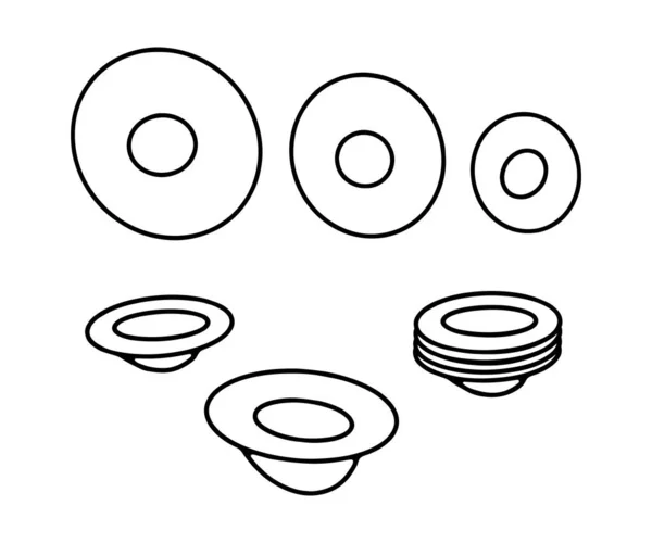 Handritade Klottrande Tallrikar Disposition Stack Plattor Isolerade Vit Bakgrund Mysiga — Stock vektor