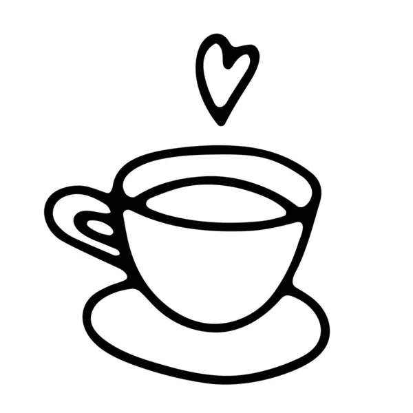 Doodle Kaffeetasse Vorhanden Nettes Heißgetränk Isoliert Auf Weißem Hintergrund Umriss — Stockvektor