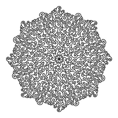 Beyaz arka planda yuvarlak Mandala süsü. Dövme için dairesel spiral desen, düğün dekoru, kına mehndi, boyama kitabı sayfası, baskı, stres önleyici terapi, yoga. Vektör illüstrasyonu