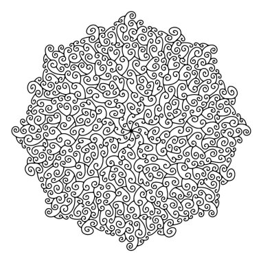 Beyaz arka planda yuvarlak Mandala süsü. Dövme için dairesel spiral desen, düğün dekoru, kına mehndi, boyama kitabı sayfası, baskı, stres önleyici terapi, yoga. Vektör illüstrasyonu