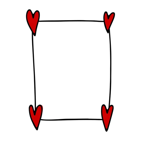 Doodle Valentines Day Frame 손으로 윤곽의 심장은 하얀색 배경에서 분리되어 — 스톡 벡터