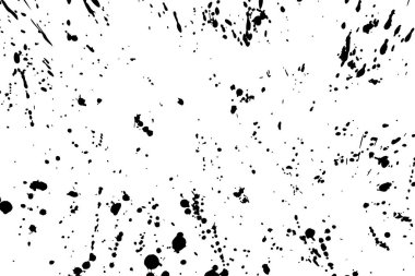 Soyut vektör grunge illüstrasyonu. Beyaz arka planda siyah boya lekeleri. Rastgele lekeler, damlalar, lekeler, mürekkep izleri. Dağınık el yapımı doku afişi. Kaotik dinamik fırça darbeleri. Boşluğu kopyala