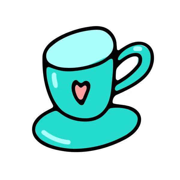 Doodle Kávéscsésze Aranyos Forró Ital Elszigetelt Fehér Háttérrel Kék Tea — Stock Vector