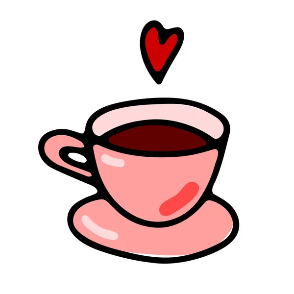 Doodle Kaffeetasse Vorhanden Nettes Heißgetränk Isoliert Auf Weißem Hintergrund Rosa — Stockvektor