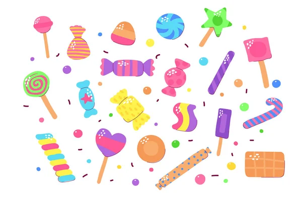 Cute Multicolored Candy Set Sugar Sweets Isolated White Background Gummy — Διανυσματικό Αρχείο