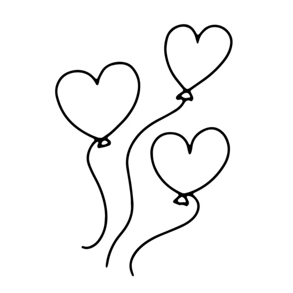 Palloncini Doodle Forma Cuore Decorazione Festiva Contorno Isolato Sfondo Bianco — Vettoriale Stock