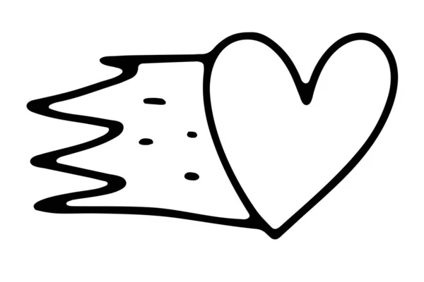 Día San Valentín Doodle Corazón Ardiente Esquema Dibujado Mano Símbolo — Vector de stock