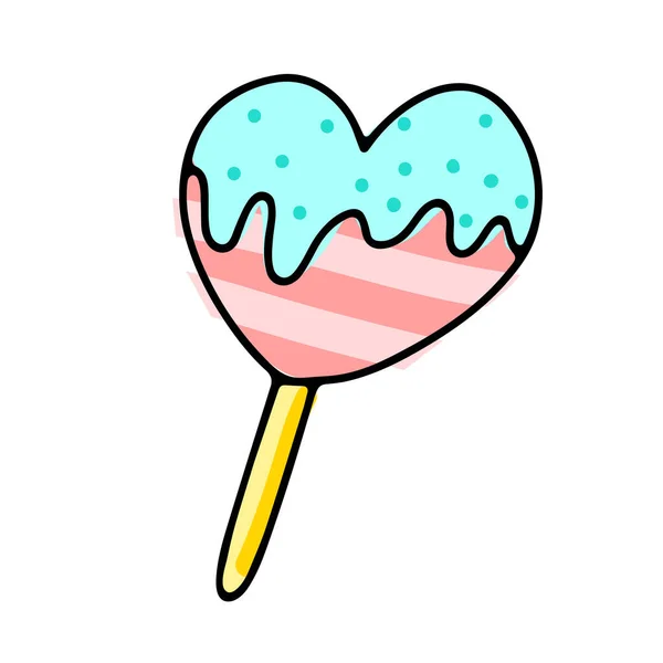 Doodle Candy Shape Heart Lollipop Isolated White Background Hand Drawn — Image vectorielle