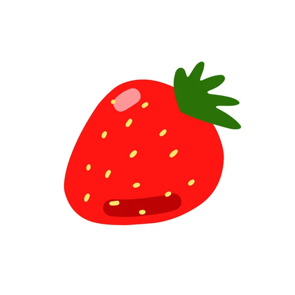 卡通成熟草莓 红色浆果 叶子在白色背景上被隔离 手绘水果作为夏天的象征 健康的生食 新鲜可爱的印刷品 矢量说明 — 图库矢量图片