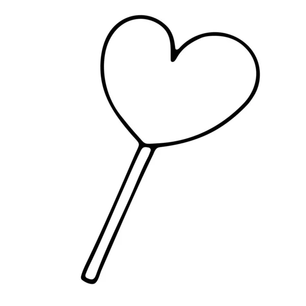 Doodle Caramelle Forma Cuore Lecca Lecca Isolato Sfondo Bianco Dolce — Vettoriale Stock