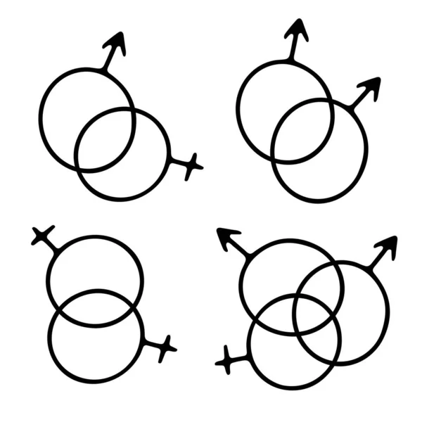 Klottra Genussymboler Som Disposition Manliga Och Kvinnliga Tecken Isolerad Vit — Stock vektor