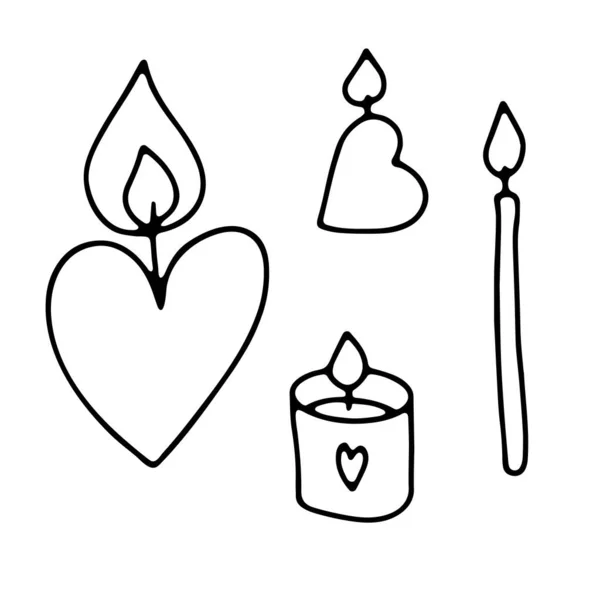 Cute Doodle Candles Set Decoração Contorno Desenhada Mão Diferentes Formas —  Vetores de Stock