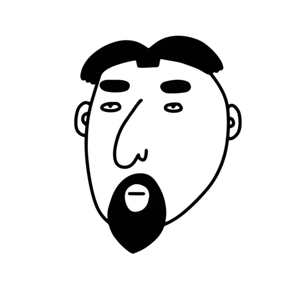 髭を生やした男の顔だ 白地に描かれた手描きの輪郭人間 面白いパッシブアバター 漫画のきれいな男 男性かわいい肖像画 口ひげ ベクターイラスト — ストックベクタ
