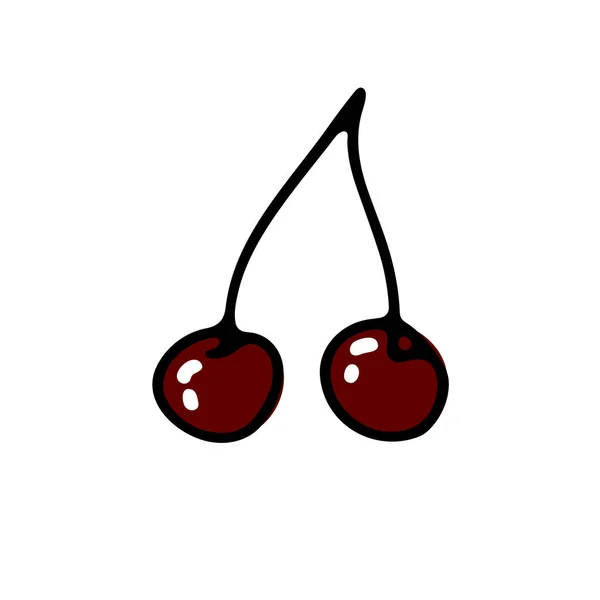Doodle Cerise Juteuse Mûre Baies Rouges Avec Branche Isolée Sur — Image vectorielle