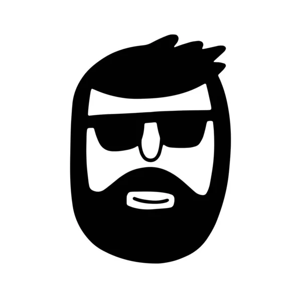 Doodle Hombre Barbudo Esquema Dibujado Mano Humano Gafas Aisladas Sobre — Vector de stock