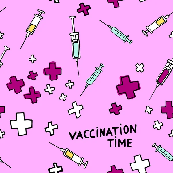 Ώρα Για Εμβολιασμό Απρόσκοπτη Χρώμα Ιατρική Μοτίβο Γρίπη Άλλες Ασθένειες — Διανυσματικό Αρχείο