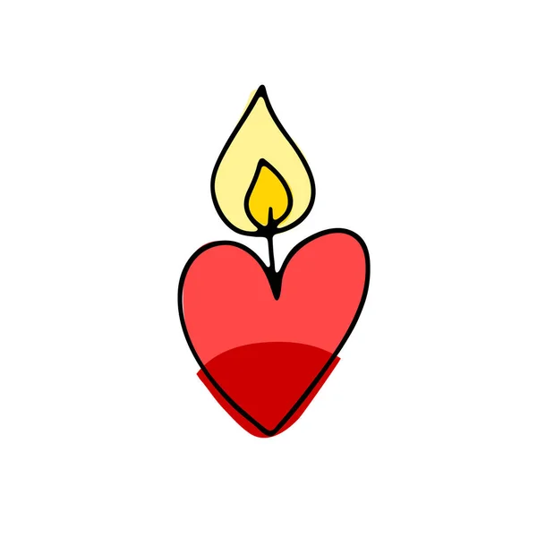 Niedliche Kritzelbrennende Kerze Form Eines Herzens Handgezeichnetes Rotes Dekor Isoliert Stockillustration