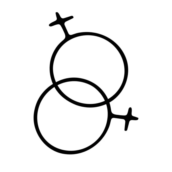 Doodle Genre Symbole Deux Symboles Croisés Venus Esquisse Contour Noir — Image vectorielle