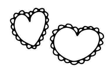 Doodle Sevgililer Günü fırfırlı kalbi. Beyaz arka planda izole edilmiş el çizimi aşk sembolü. Dantelli hoş bir tebrik kartı. Ev dekorasyonu, düğün, duygu işareti. Vektör Sevgililer Günü illüstrasyonu