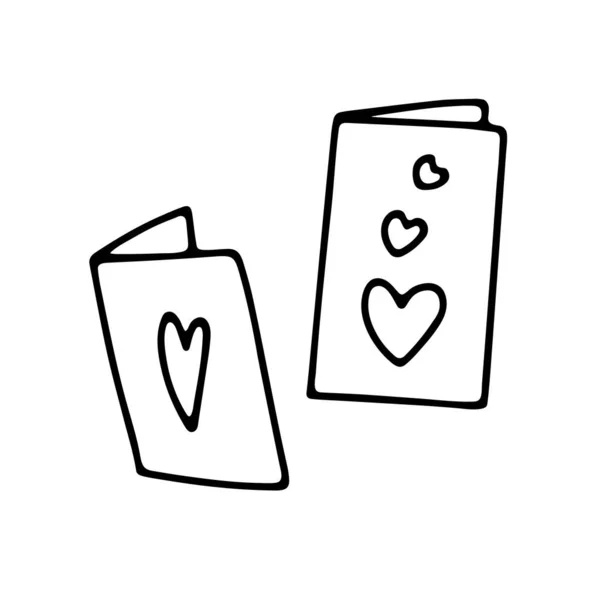Doodle Cartões Postais Com Corações Definidos Cartões Desenhados Mão Isolados — Vetor de Stock