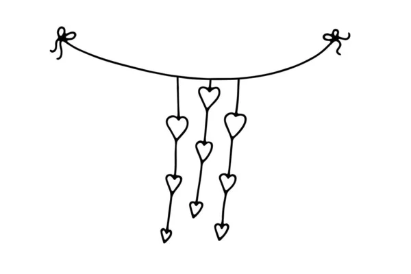 Doodle Valentines Day Thread Garland Білому Тлі Зображений Фестон Ручного — стоковий вектор