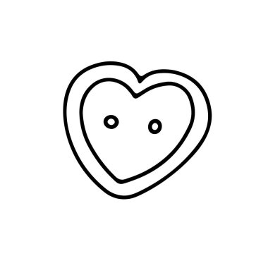 Beyaz arkaplanda kalp şeklinde izole edilmiş vektör düğmesi. Düğünler, tişörtler, sevgililer günü için karalama çizimi. Aşkın, romantizmin, duyguların, ilişkilerin, örgü işçiliğinin çizimi. Valentine kartı.