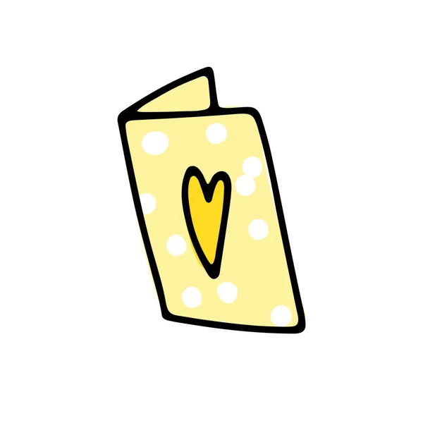 Doodle Postal Con Corazones Tarjeta Color Amarillo Punto Dibujado Mano — Archivo Imágenes Vectoriales