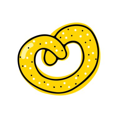 Kraker kalp şeklinde fırıl fırıl dönüyor. Beyaz arka planda elle çizilmiş fırın. Aşkın kurabiyesi, Sevgililer Günü, Ekim Festivali, kutlama, diyet günü yok. Vektör illüstrasyonu