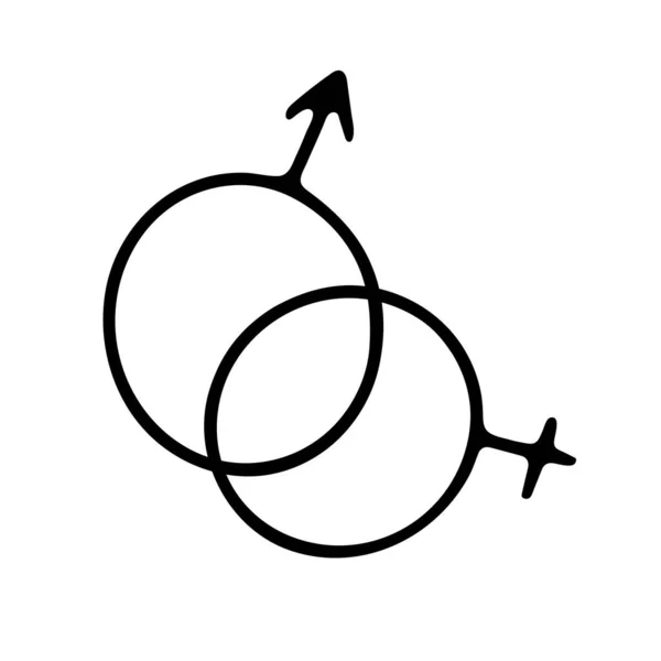Doodle Simbolo Genere Simboli Incrociati Venere Marte Outline Schizzo Femminile — Vettoriale Stock